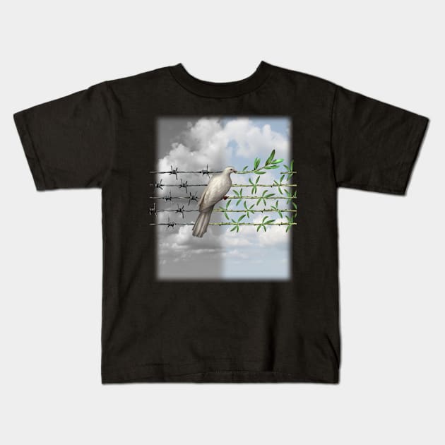 Dove With Olive Branch and Barbed Wire Kids T-Shirt by lightidea